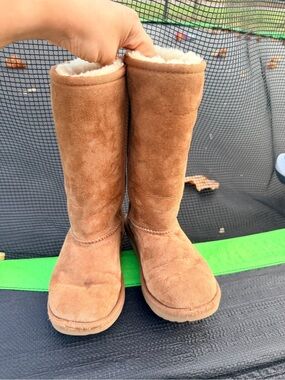 UGG Girls Tall Chestnut Suede Boots with Shearling